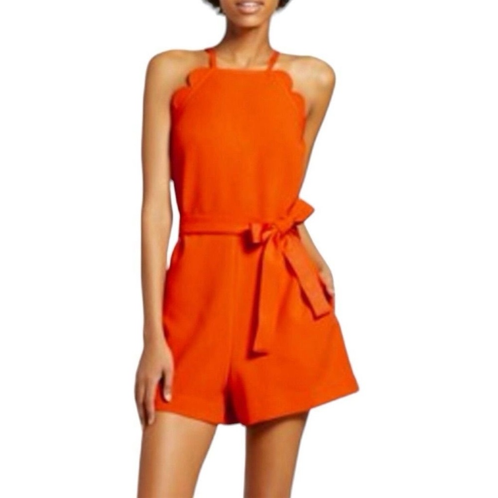 Victoria Beckham for Target Women's Orange Scallop Tie Waist Romper M Summer